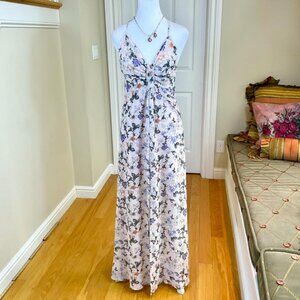 Romeo & Juliet Dress Maxi Floral Strappy Pink Purple Open Back Front Slit (M)